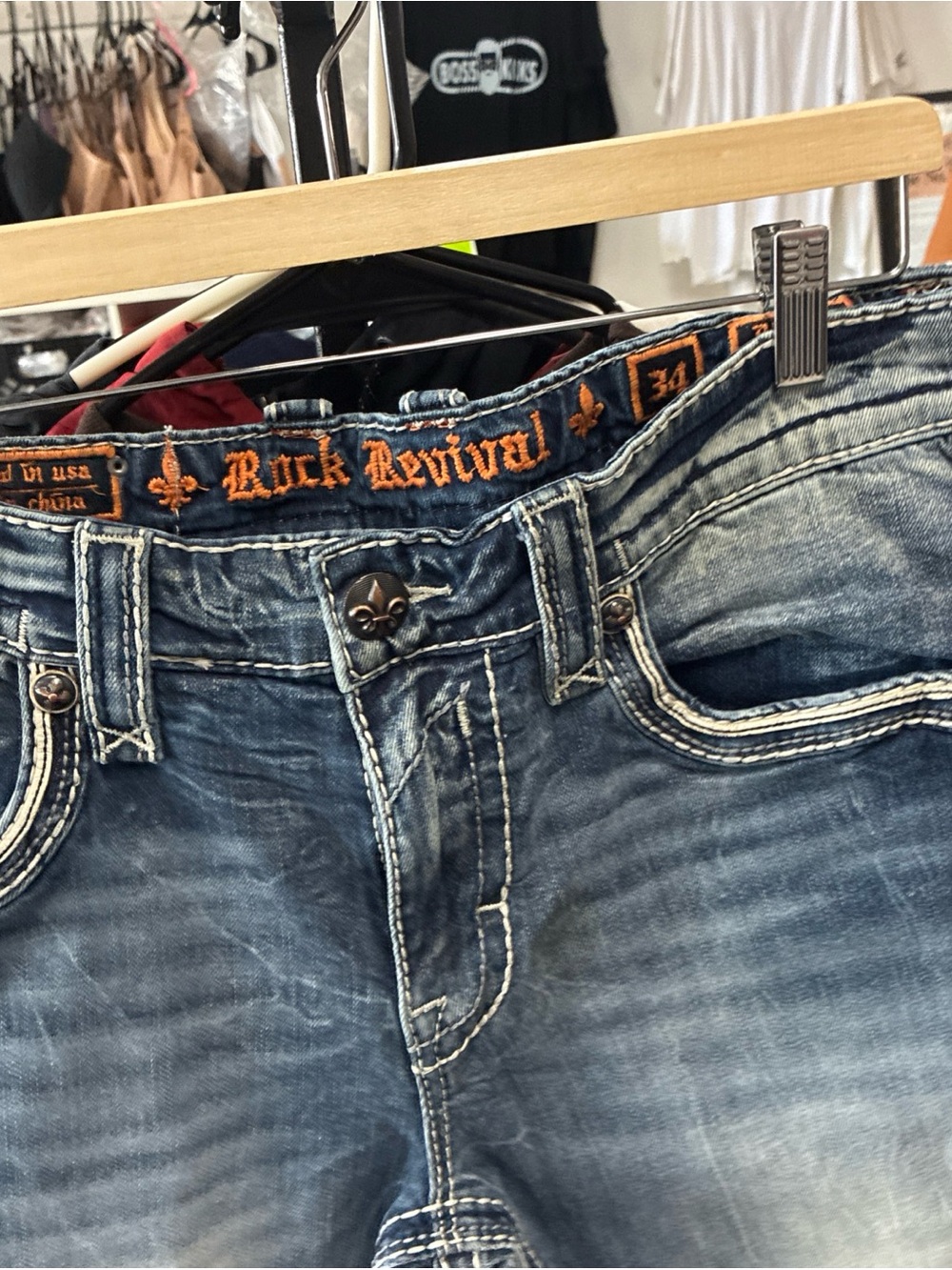 Men’s Rock Revival Distressed Jeans 👖 Pre Owned Used Sz 34 Streetwear - Picture 5 of 15